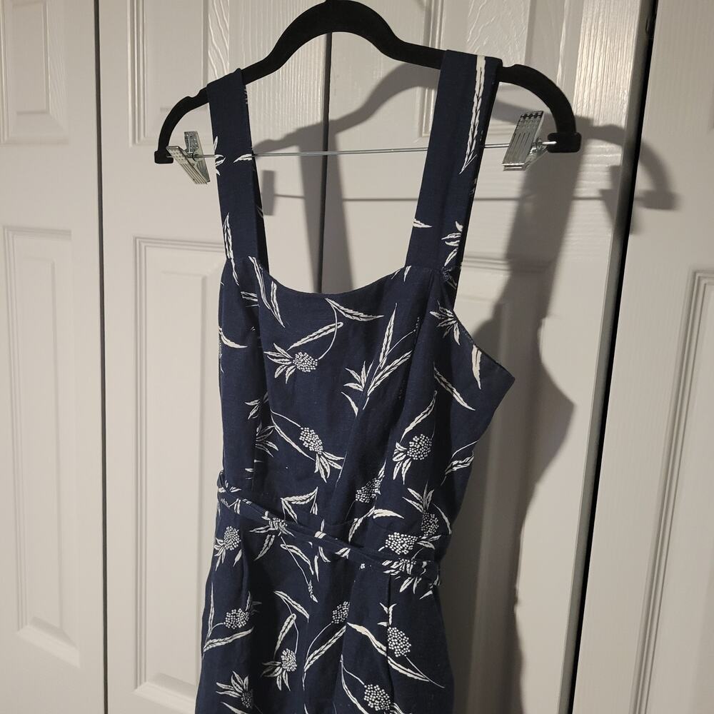Modern Classic Ann Taylor Petite Wide Leg Cotton Linen Jumper Size 2 Floral Navy - Picture 5 of 11